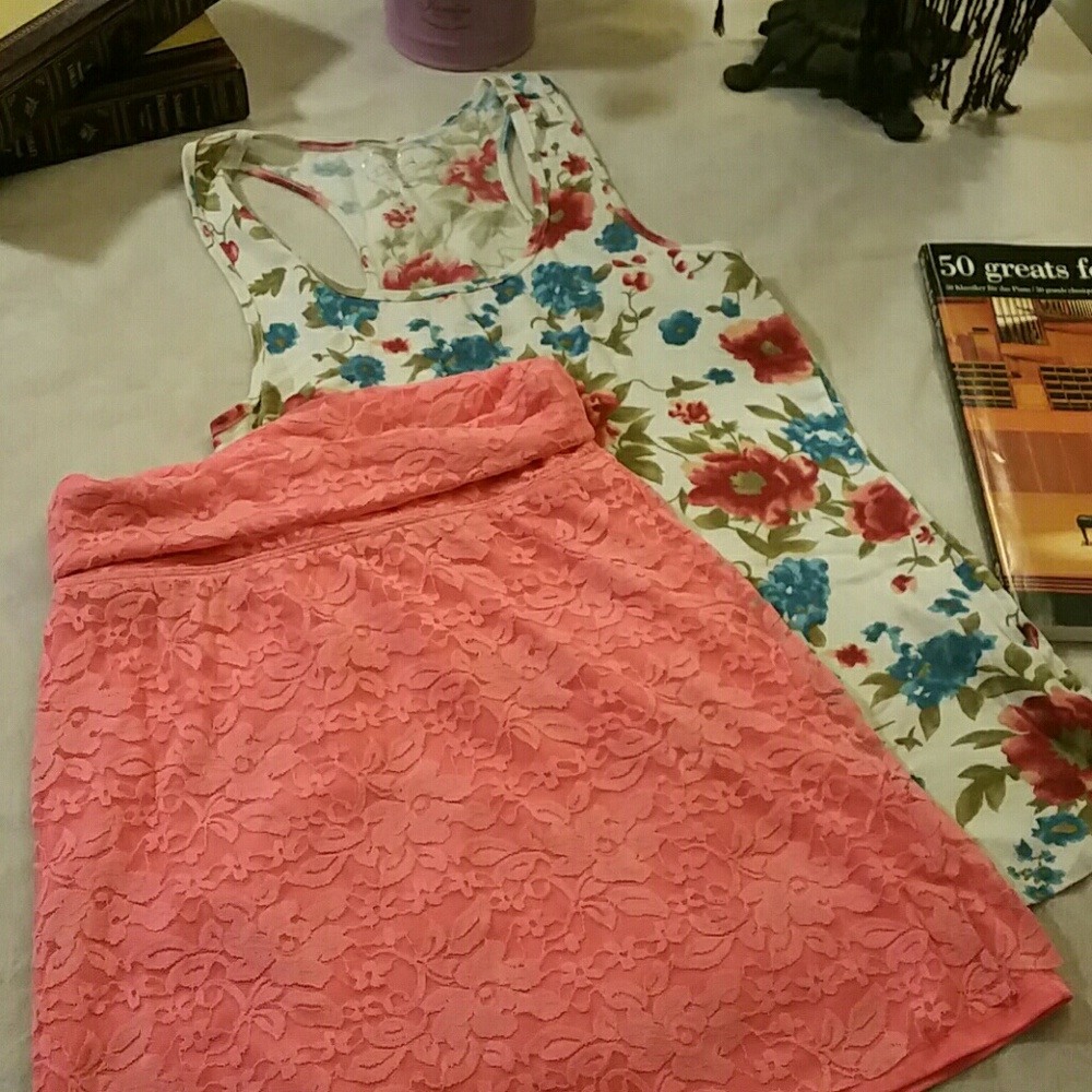 Rue 21 tank top with pink skirt like bottom